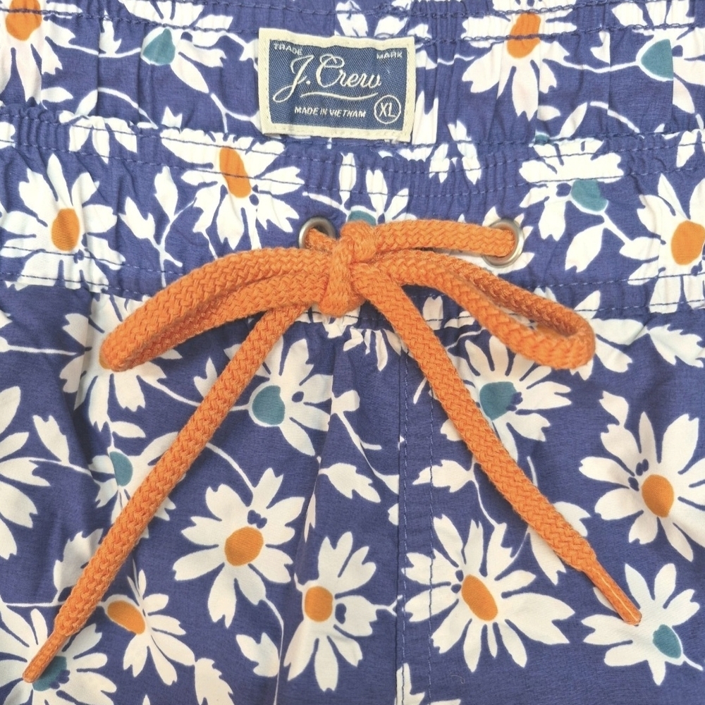 SOLD J. Crew Mens Blue Floral Swim Trunks with Orange Accents